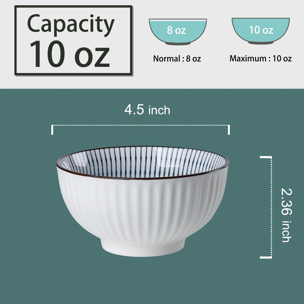10 oz Small Ceramic Bowls Set of 6, 4.5 Inch Japanese Blue and White Bowls for Ice Cream, Rice, Dessert, Snack, Dipping, Microwave and Dishwasher Safe - Mixing Pattern