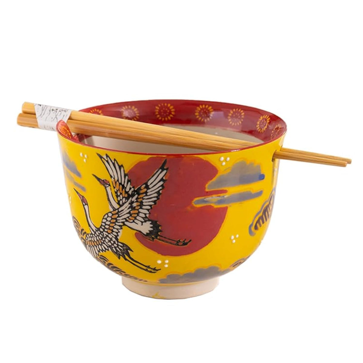 Urban Tokyo Handpainted Ceramic Glazed Japanese Ramen Udon Noodle Rice Bowl With Chopsticks 20 fl oz 5 inch Diameter Bowl Sets Color Box Packaging (Oriental Dragon Black)