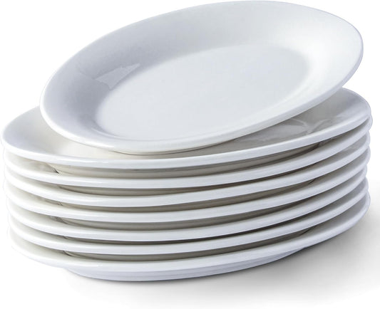 8 Inch Oval Ceramic Plate Set of 8, Ceramic Salad Plates Set