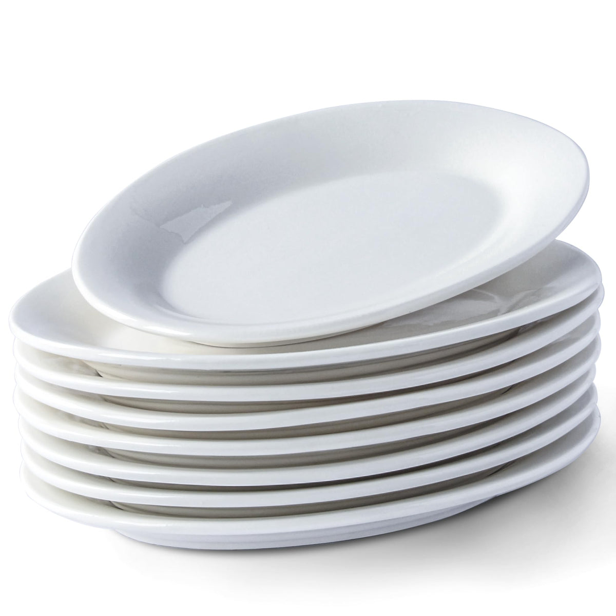 8 Inch Oval Ceramic Plate Set of 8, Ceramic Salad Plates Set