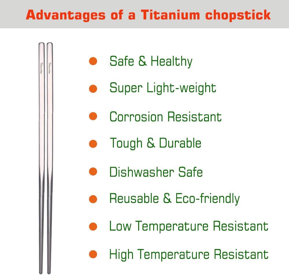 Titanium Chopsticks with Case, XBD Gears 2 Pairs of 9 Inches Square Chopstick Set Dishwasher Safe Reusable for Home & Travel (2-Pair Chopsticks)