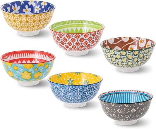 Ceramic Bowl Set Small Bowls - 6 Little Porcelain Dessert Bowls Set - 10 oz for Rice | Soup | Snack | Side Dishes | Yogurt | Ice Cream - Coloful Cute Dish Set - Microwave | Dishwasher Safe - 4.75 Inch