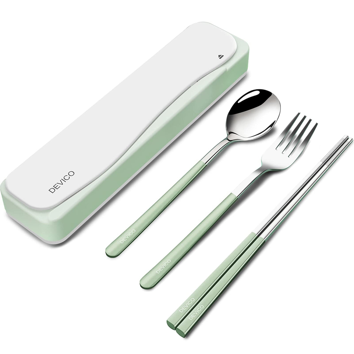 DEVICO Travel Utensils with Case, 4Pcs Portable Silverware Set for Work, 18/8 Stainless Steel Reusable Cutlery, Korean Spoon and Chopsticks Fork for Camping, School, Lunch Box Accessories (Black)