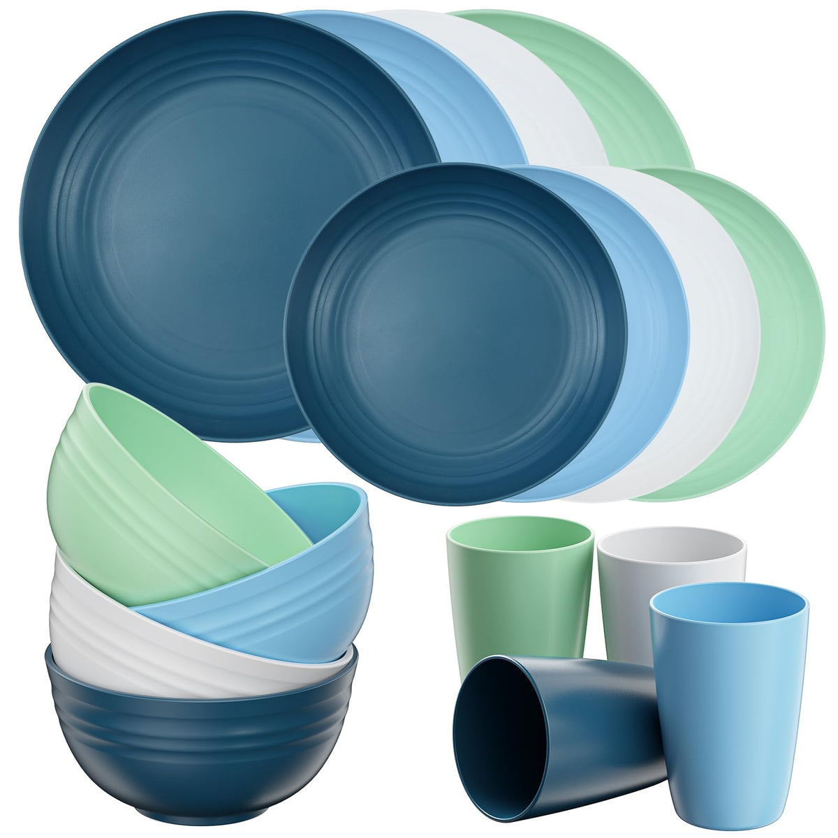 Quatish 24 Piece Plates and Bowl Set for 6, Dinnerware Dish Set for Kitchen