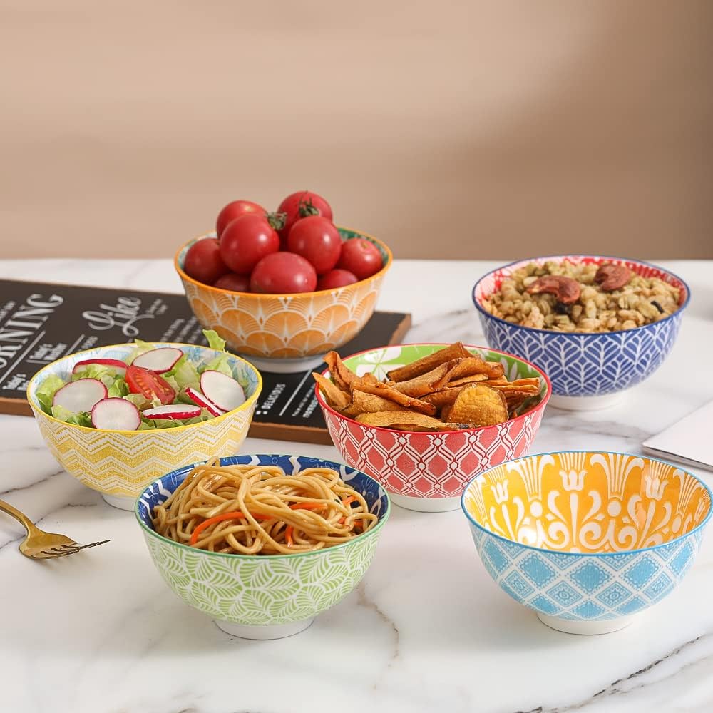 Dessert Bowls Set of 6 - Small Ceramic Bowls for Ice Cream, Snack, Rice - Colorful Cute Style - Microwave and Dishwasher Safe - 4.75 Inch - 10 oz