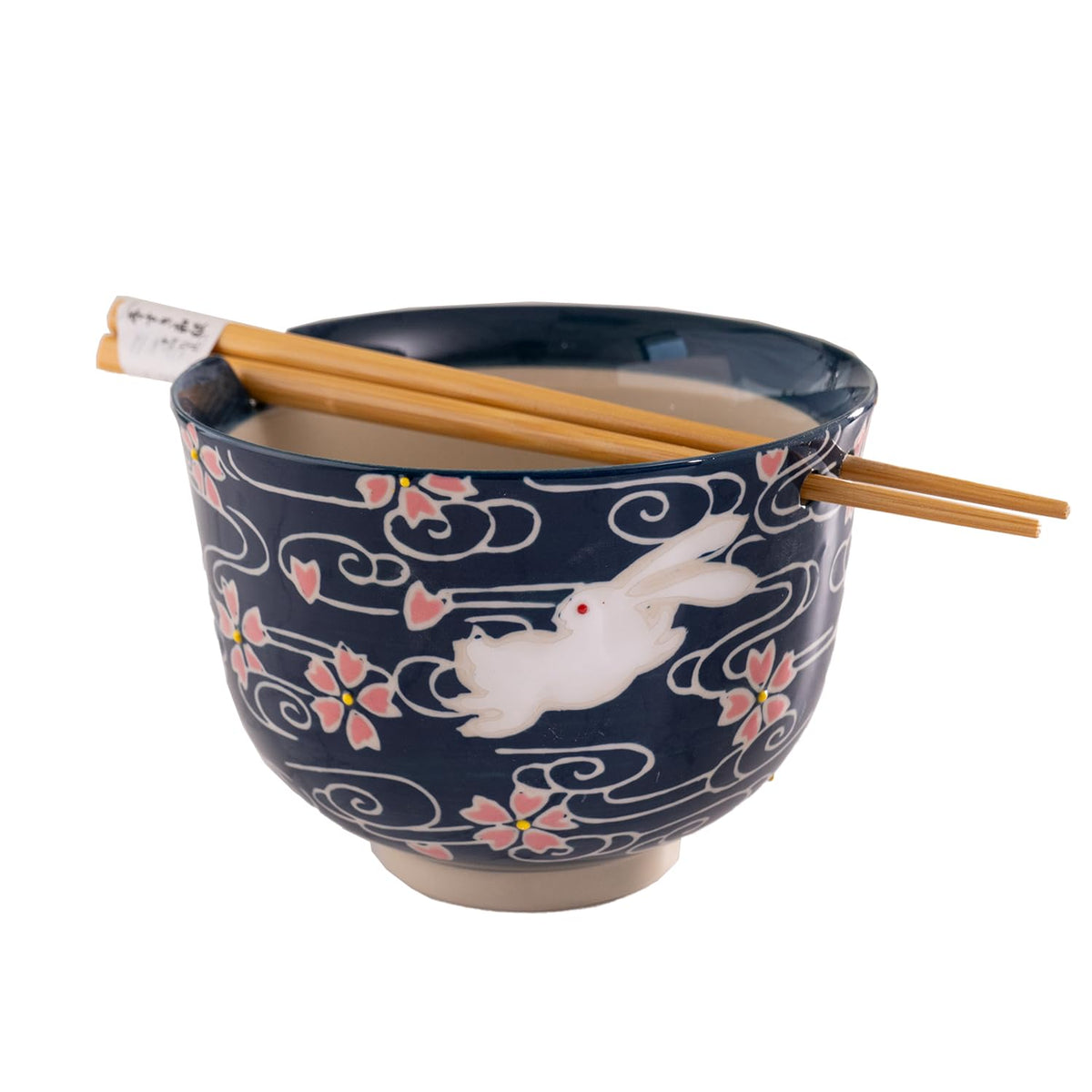 Urban Tokyo Handpainted Ceramic Glazed Japanese Ramen Udon Noodle Rice Bowl With Chopsticks 20 fl oz 5 inch Diameter Bowl Sets Color Box Packaging (Oriental Dragon Black)
