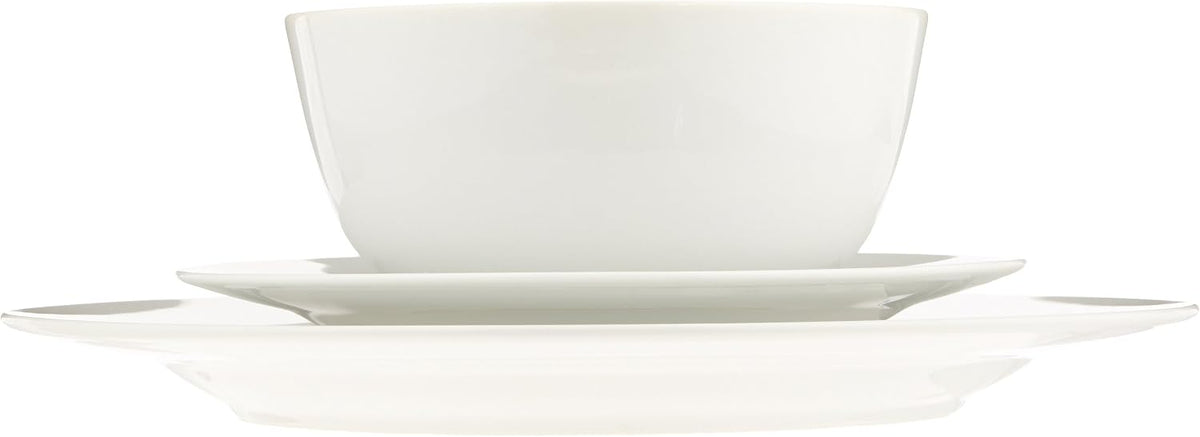 Amazon Basics Porcelain Dinnerware Set, Microwave and Dishwasher Safe, Service for 6, 18-Piece, Plates, Bowls, White