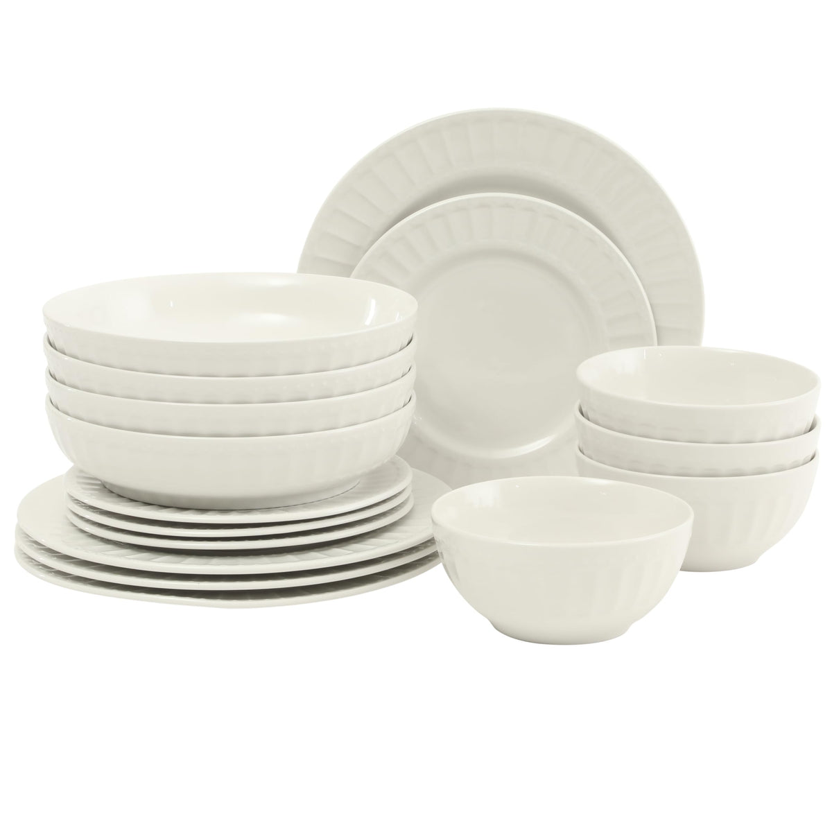 Gibson Home Plates and Bowls Sets - Dinnerware Set for 4, 16-Piece White Dishes — Ceramic Dish Set| Microwave & Dishwasher Safe Dishes - Oslo Collection