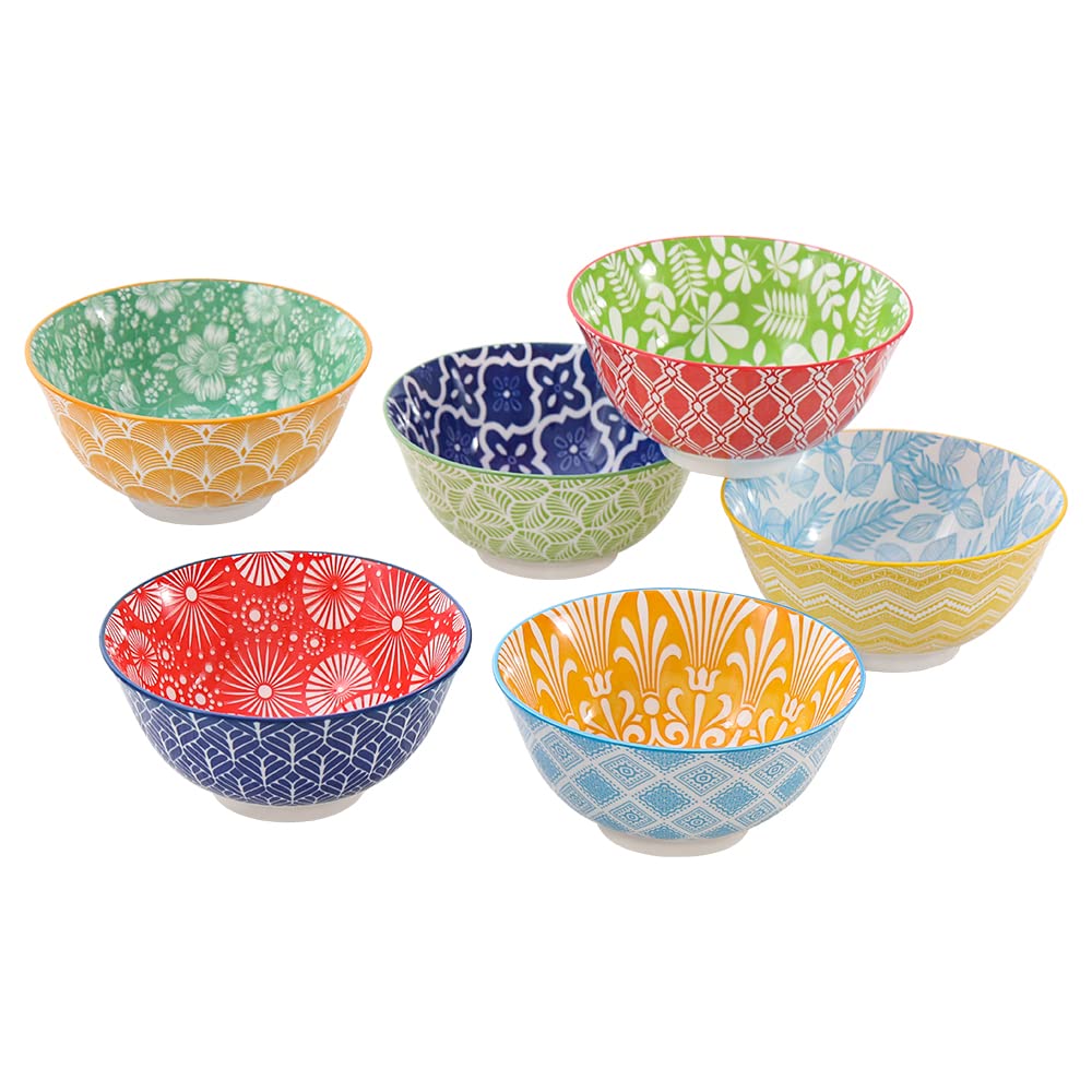 Dessert Bowls Set of 6 - Small Ceramic Bowls for Ice Cream, Snack, Rice - Colorful Cute Style - Microwave and Dishwasher Safe - 4.75 Inch - 10 oz