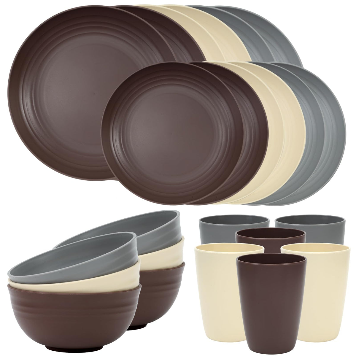 Quatish 24 Piece Plates and Bowl Set for 6, Dinnerware Dish Set for Kitchen