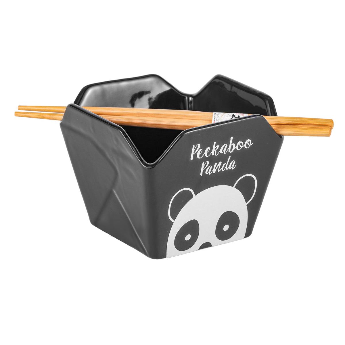 Urban Tokyo Chinese Takeout Box Style Porcelain Bowl With Chopsticks 18 fl oz Square Shape Rice Noodles Pasta To Go Box Shaped Bowl Microwave Dishwasher Safe (Classic Pagoda)