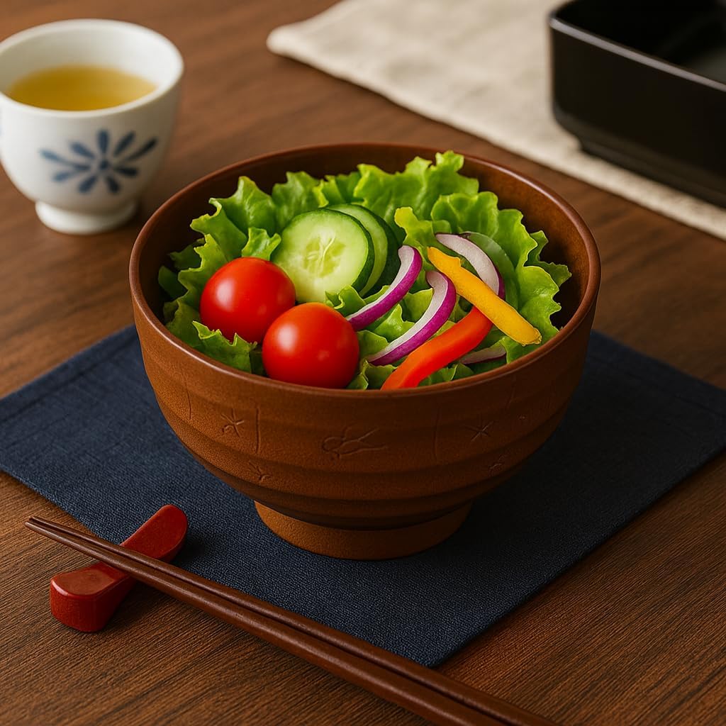 Japanese Soup Bowls Made in Japan, 4-Pack – Traditional Miso & Rice Bowls, Microwave & Dishwasher Safe, BPA-Free Resin, Brown Rabbit