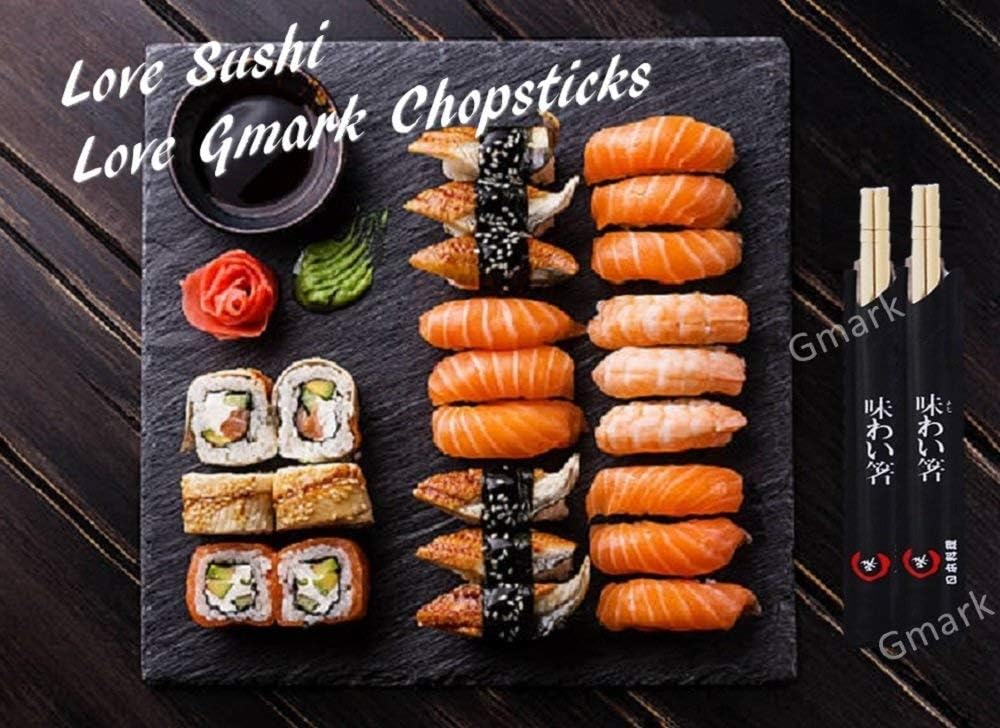 Disposable Chopsticks Pack of 100 Pair, 9" Japanese Style Sleeved Sushi Chopsticks by Gmark GM1038