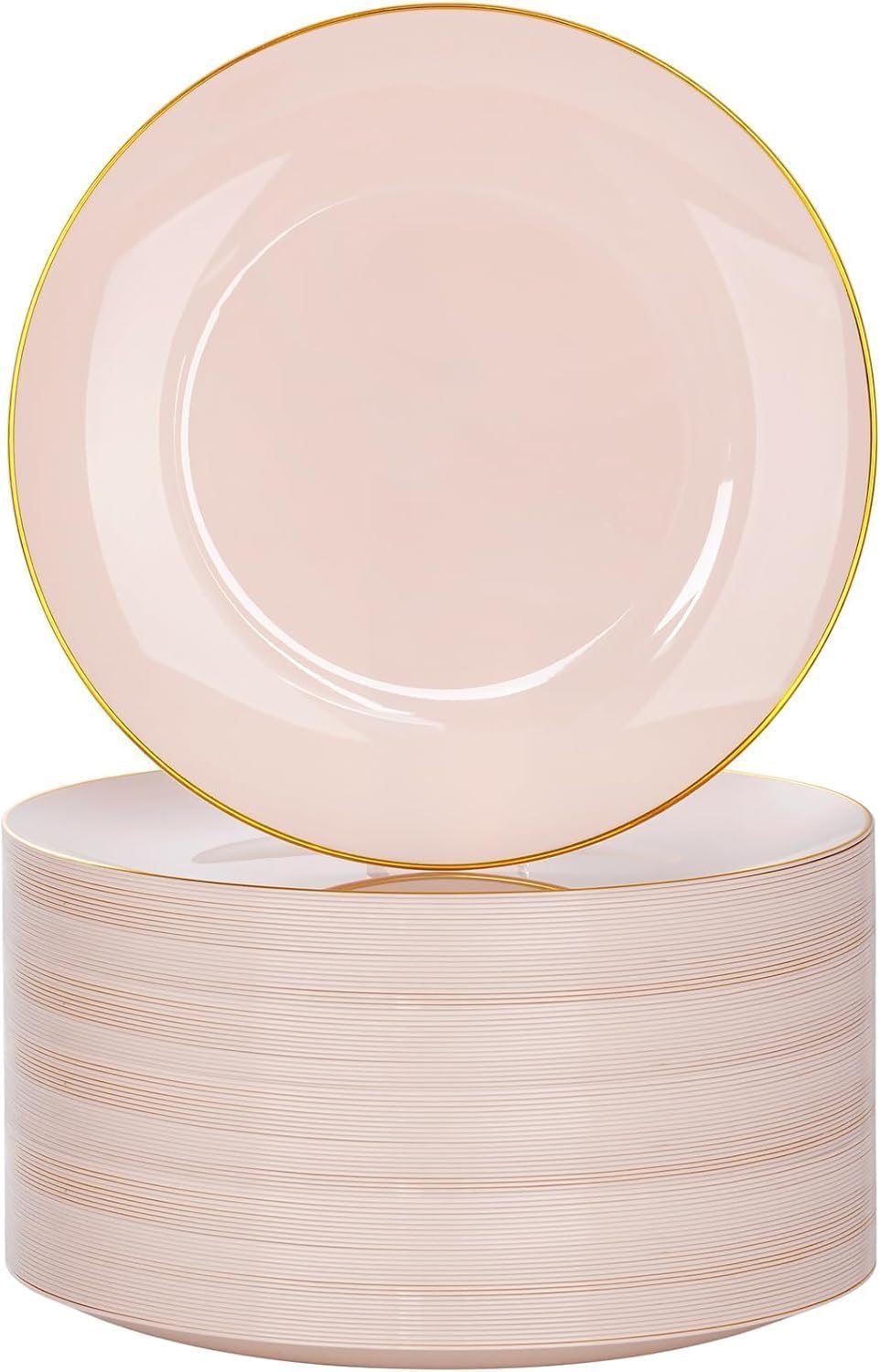 Nervure 100PCS White with Gold Rim Plastic Plates, 7.5″ Disposable Plates