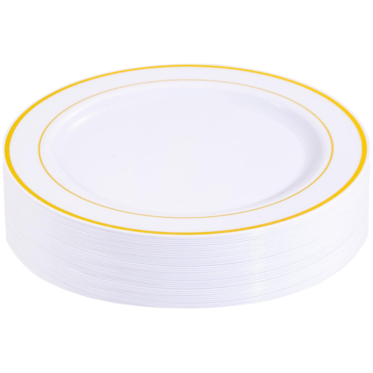 bUCLA 100Pieces Gold Plastic Plates - 6.25inch White with Gold Rim Disposable Salad/Dessert/Appetizer/Small Cake Plates Premium Hard - Ideal for Wedding, Party