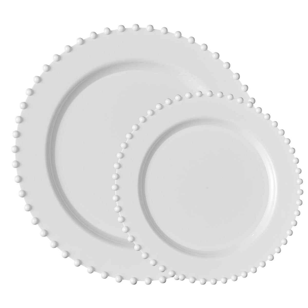 PLASTICPRO 32 Piece Combo Plastic Dinner Plates Disposable Plastic Fancy Heavy Duty Party Dishes 7 inch and 10 inch, White Beaded