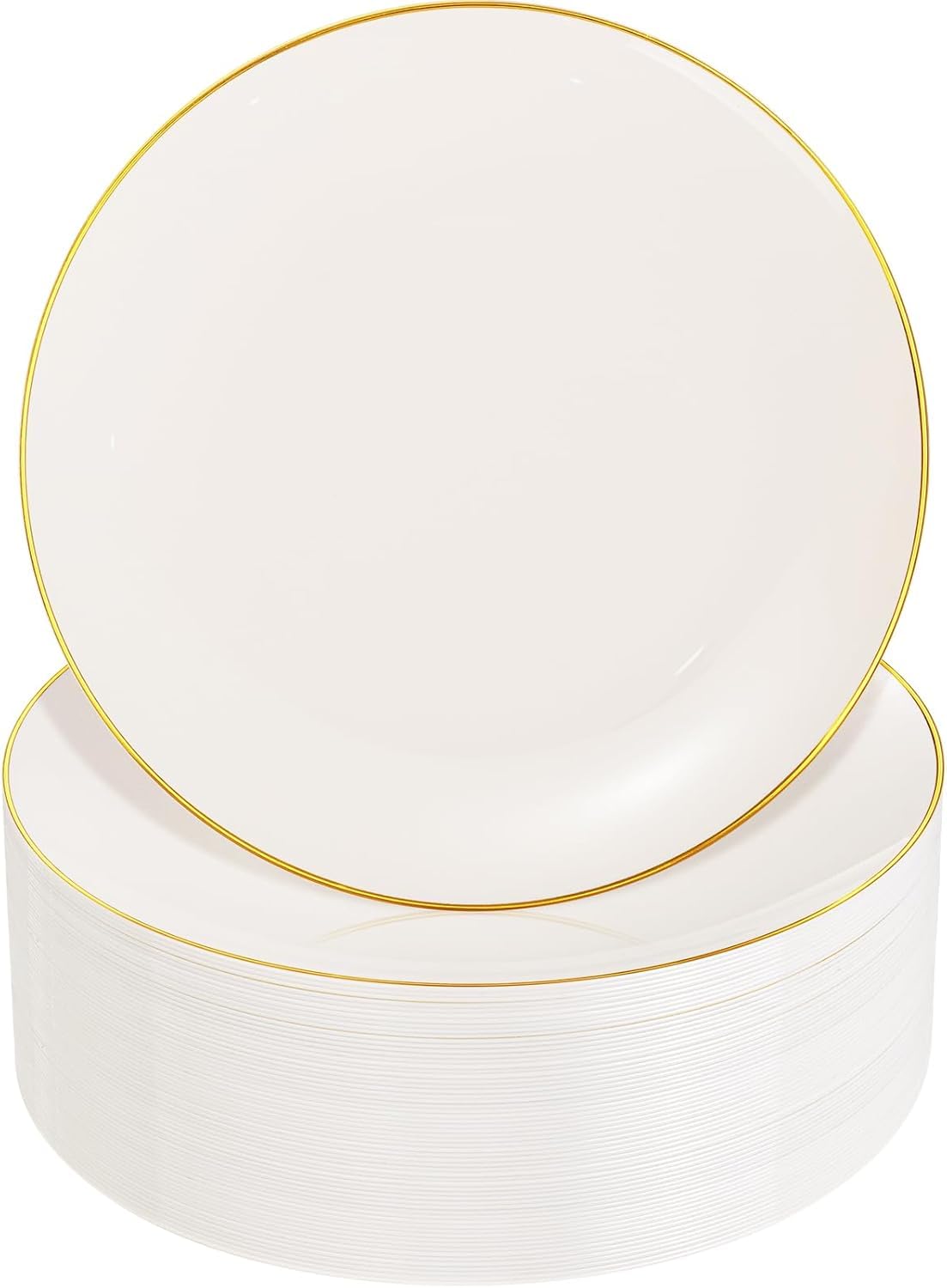 Nervure 100PCS White with Gold Rim Plastic Plates, 7.5″ Disposable Plates