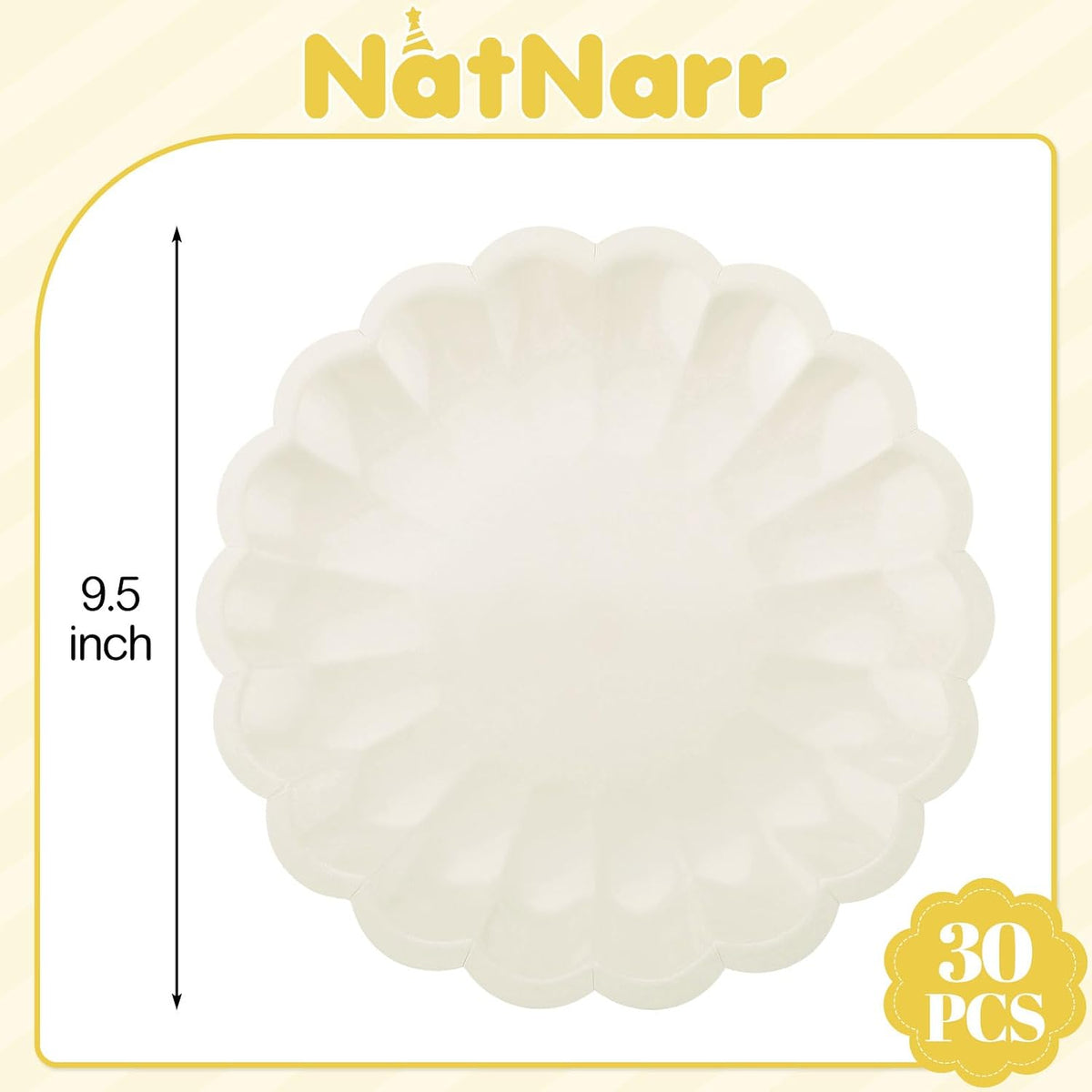 NatNarr 30 Pcs Ivory Paper Plates 9.5 In Scalloped Party Plates Disposable