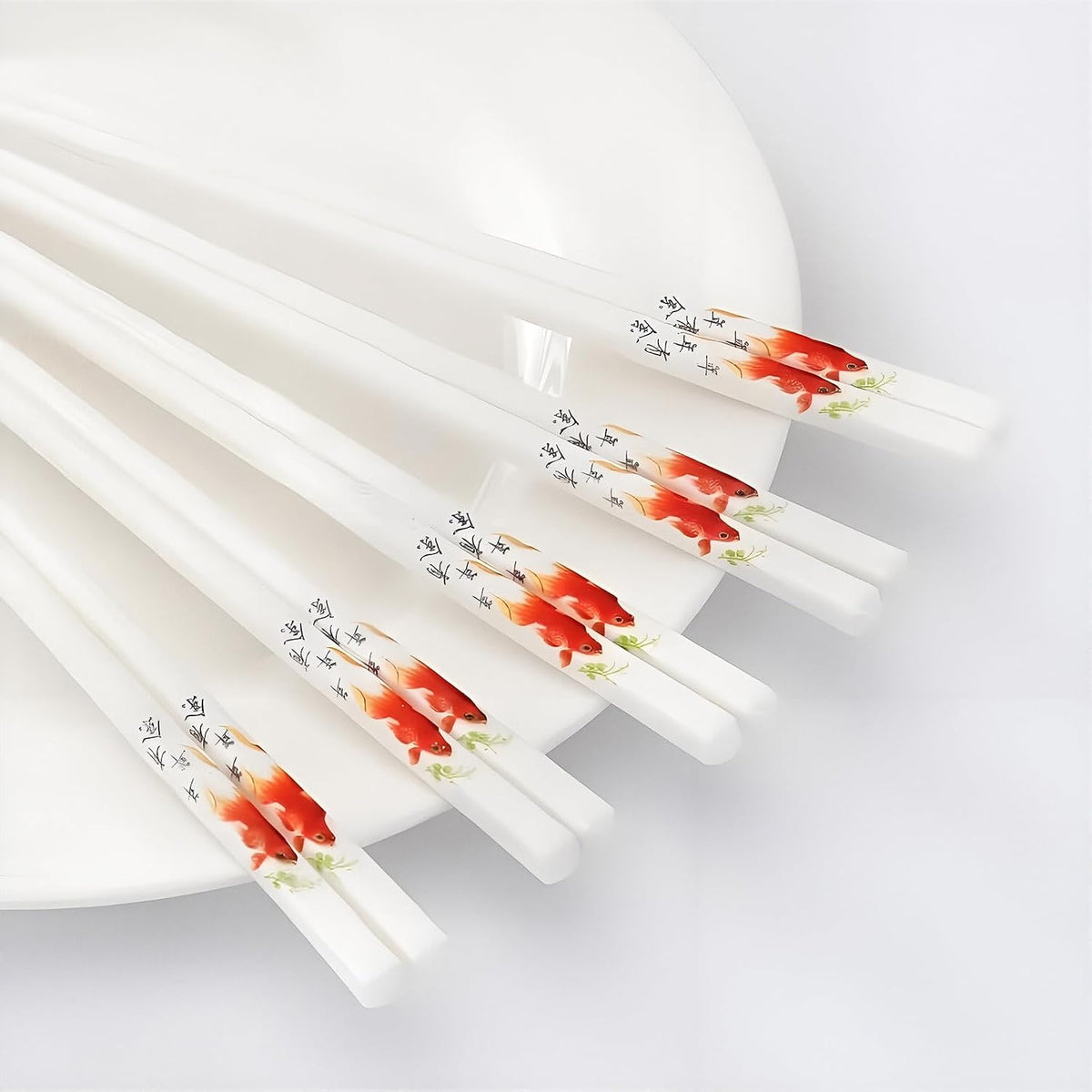 Ceramic Chopsticks Reusable,5 Pairs Porcelain Chop sticks,Red Fish,9.7''