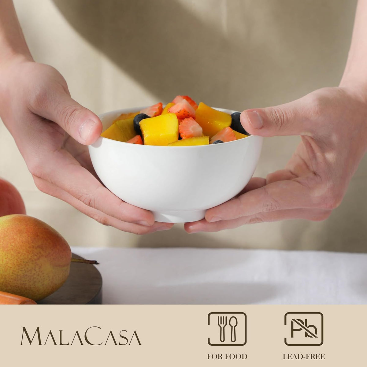 MALACASA 14 Oz Small Ceramic Bowls Set of 8, White Porcelain Bowl for Rice