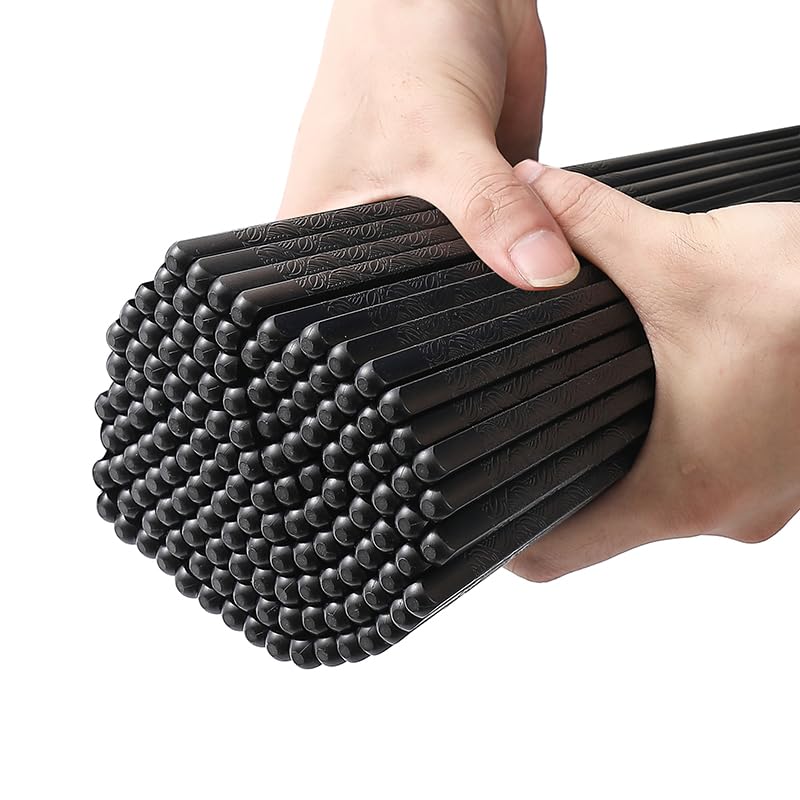 200 Pairs Hexagonal Fiberglass Sushi 24cm/9.4 Inch Dishwasher Safe Non-Slip Chopsticks,Japanese Style Black for Restaurant & Party.