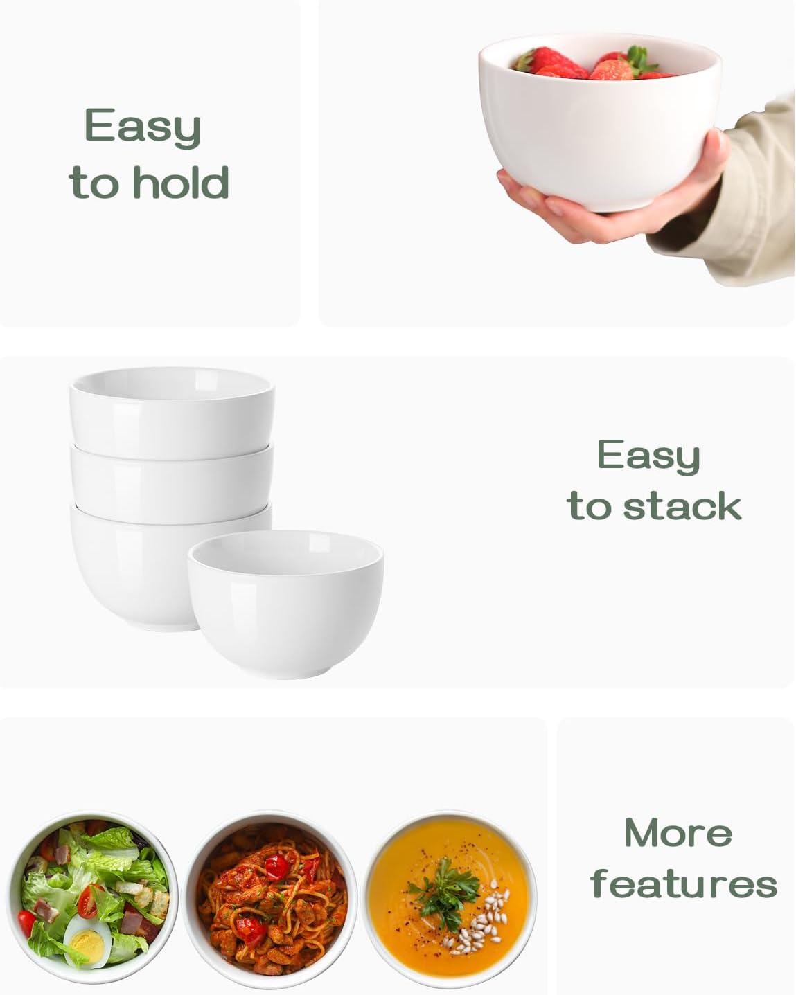 DOWAN Deep Bowls, 30oz Large Soup Bowls, Ceramic Cereal Bowls Set of 4