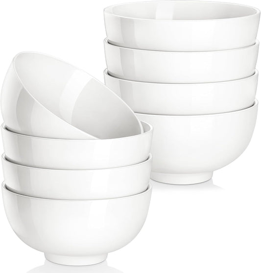 MALACASA 14 Oz Small Ceramic Bowls Set of 8, White Porcelain Bowl for Rice
