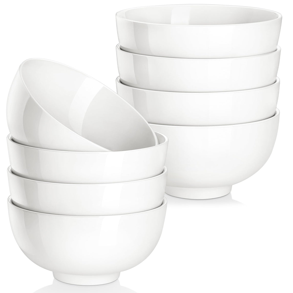 MALACASA 10 Oz Small Ceramic Bowls Set of 8, White Bowls for Ice Cream