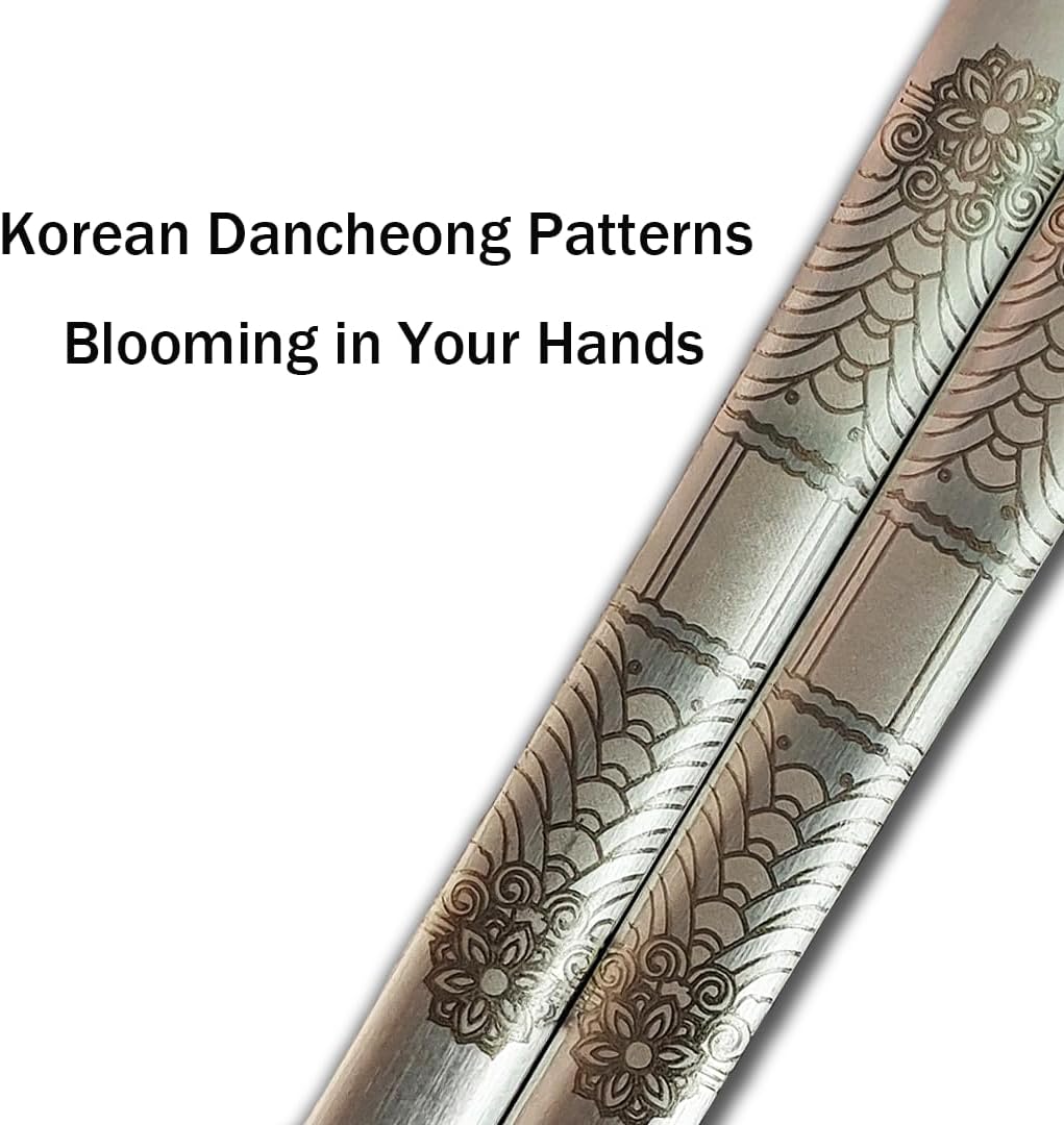 Korean Matte Silver Stainless Steel Chopsticks, 2 Pairs, Dancheong Engraved