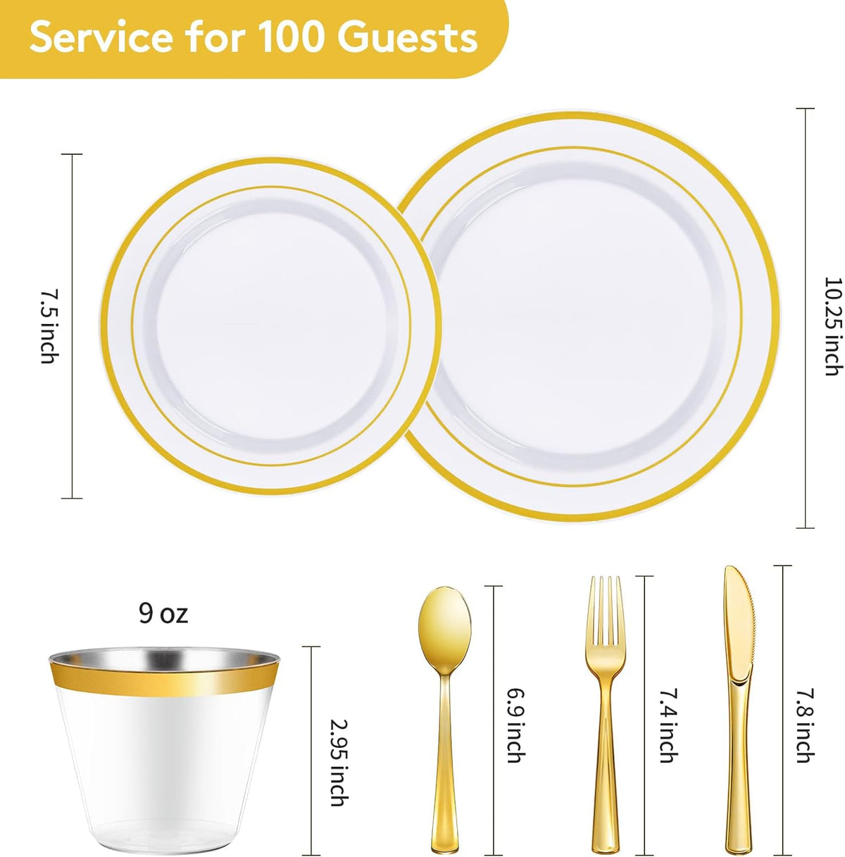 Goodluck 600 Pieces Gold Disposable Plastic Plates for 100 Guests