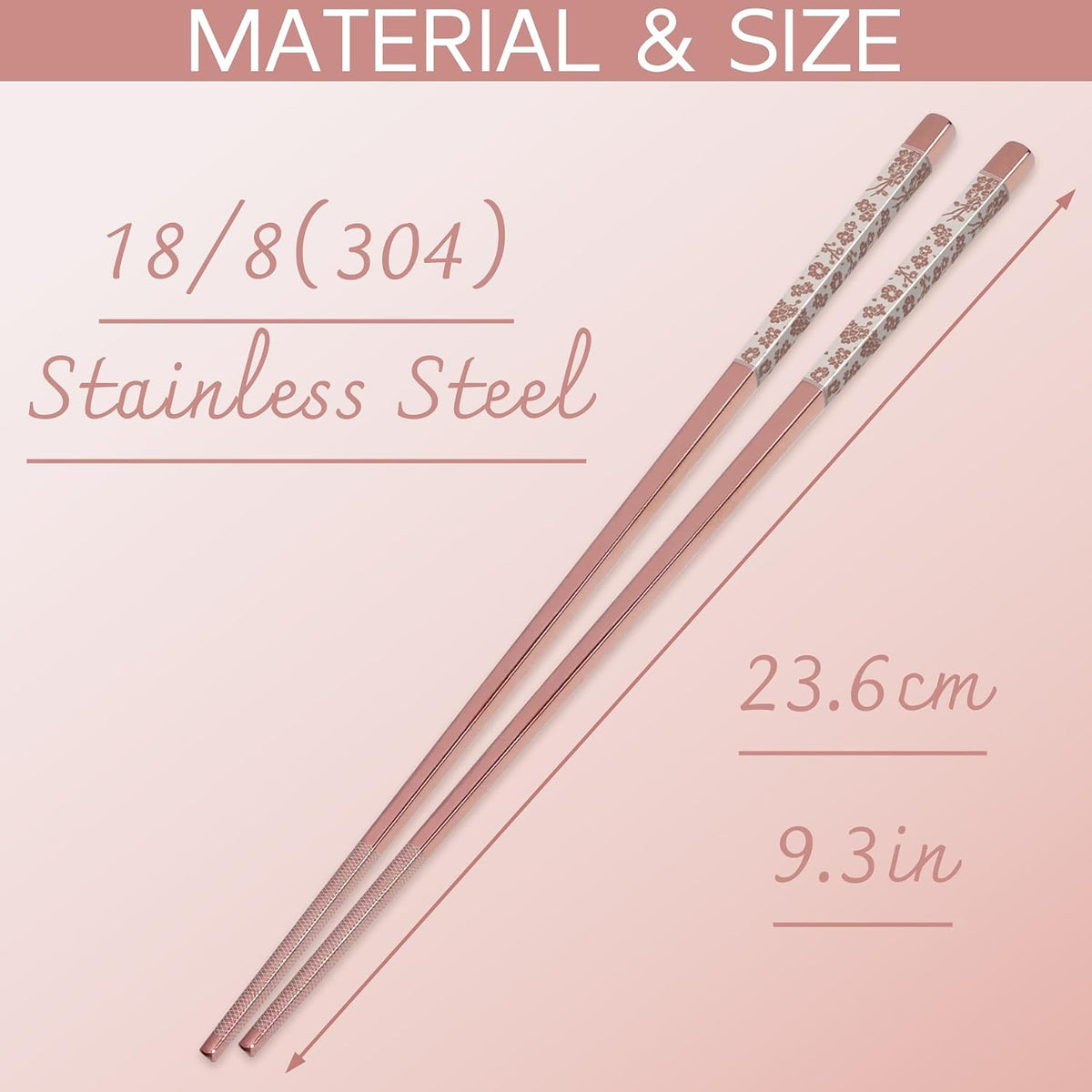 Chopsticks Reusable 18/8 Stainless Steel Chopsticks Pink Sakura Laser Engraved Metal Chop sticks Non-Slip Dishwasher Safe Japanese Korean Chopstick for Cooking Eating 5 Pairs Premium Gift Set