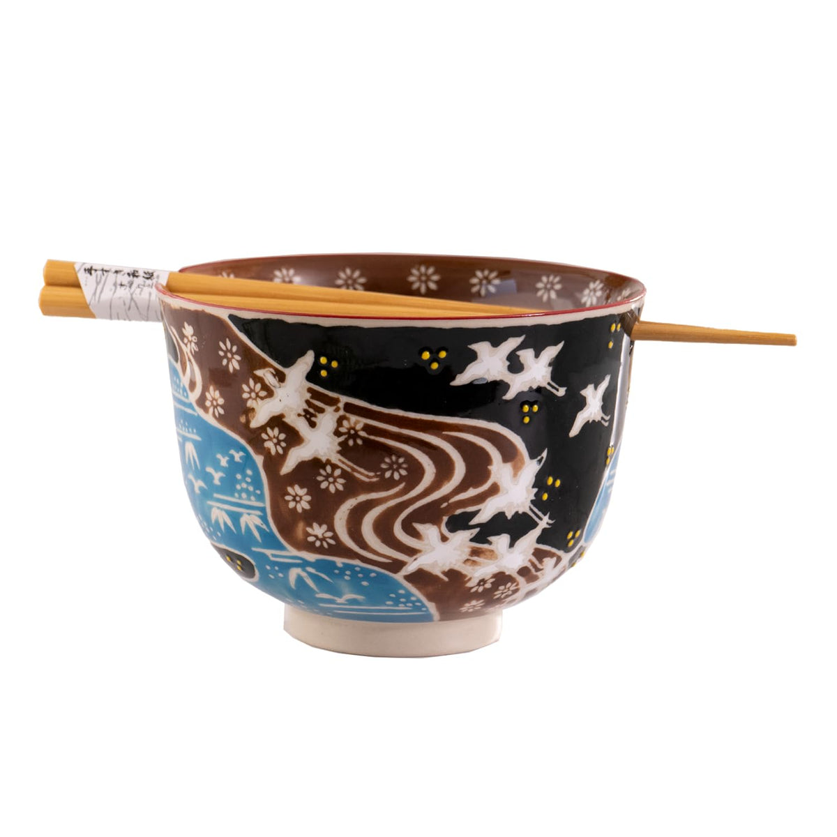 Urban Tokyo Handpainted Ceramic Glazed Japanese Ramen Udon Noodle Rice Bowl With Chopsticks 20 fl oz 5 inch Diameter Bowl Sets Color Box Packaging (Oriental Dragon Black)