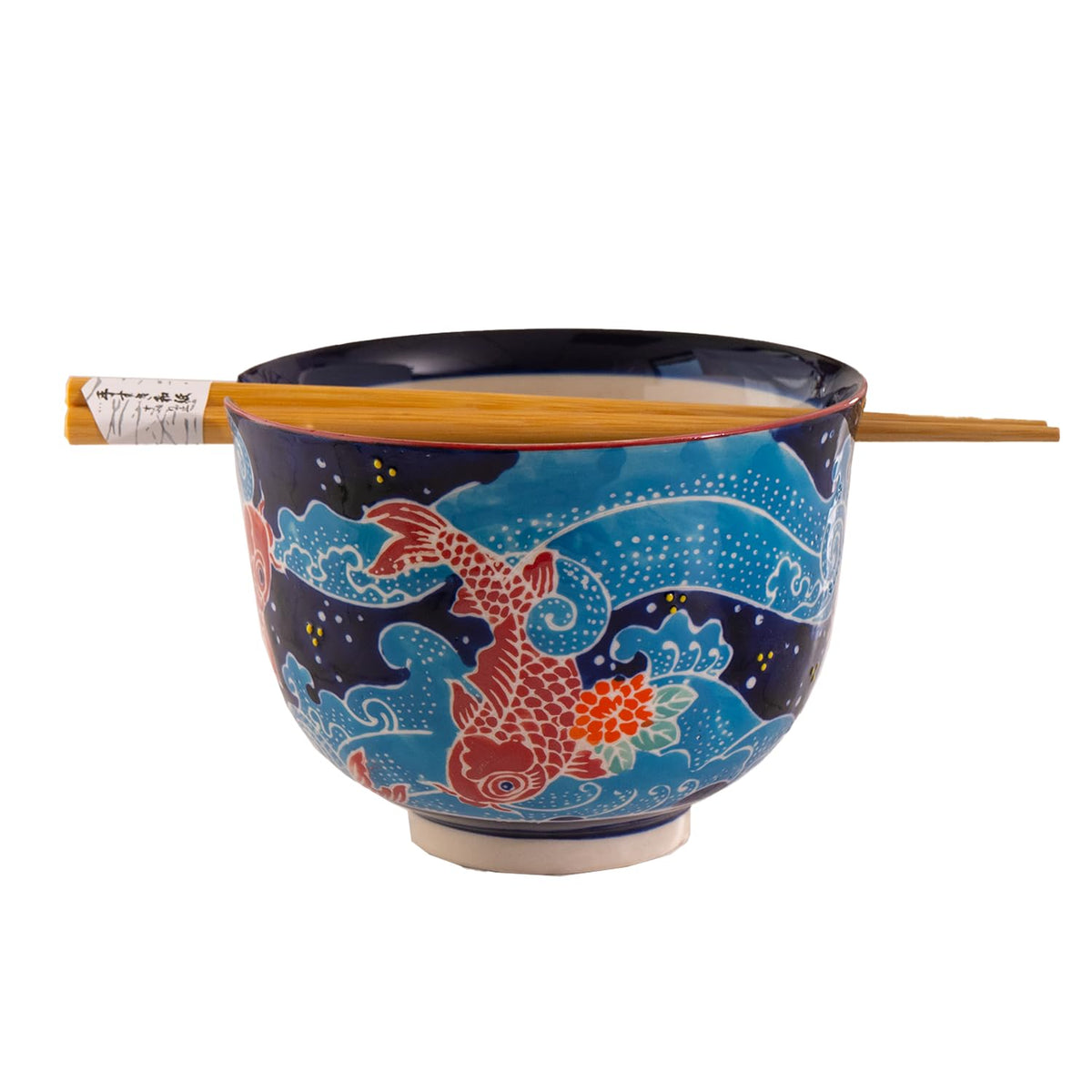 Urban Tokyo Handpainted Ceramic Glazed Japanese Ramen Udon Noodle Rice Bowl With Chopsticks 20 fl oz 5 inch Diameter Bowl Sets Color Box Packaging (Oriental Dragon Black)