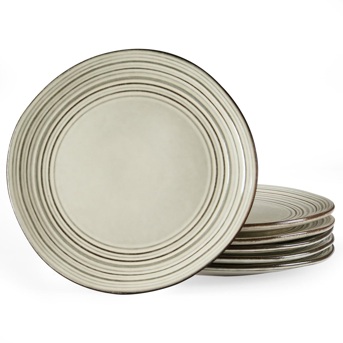 famiware Dinner Plates Set of 6, 10.25 inch Pasta Plate, Ocean Round Stoneware Dessert Plates Dish Set for Kitchen Microwave Dishwasher Safe, Scratch Resistant, Vanilla White