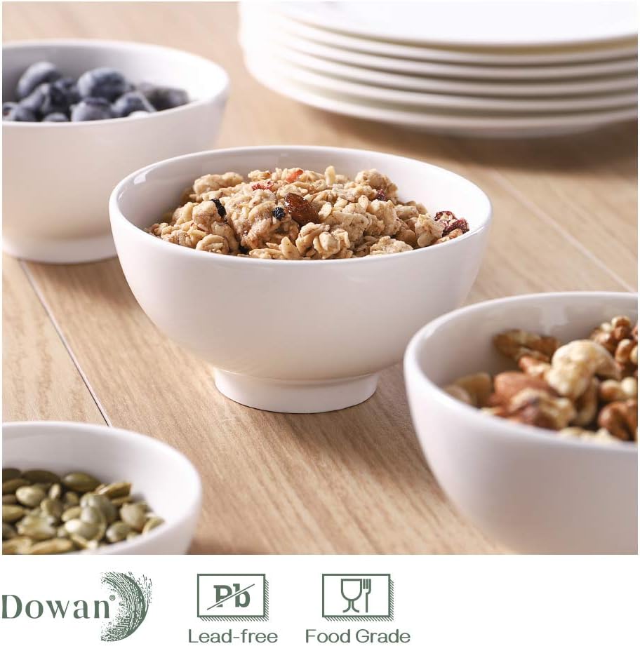 DOWAN 10 OZ Small Dessert Bowls - 4.5" Ceramic Cereal Bowls Set of 8 - Porcelain Off-White Bowl for Side Dishes, Rice, Ice Cream, Oatmeal, Fruit, Soup - Dishwasher & Microwave Safe