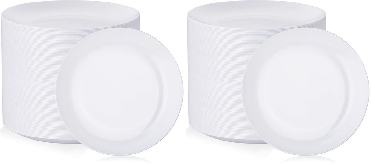 Nervure 100PCS White with Gold Rim Plastic Plates, 7.5″ Disposable Plates