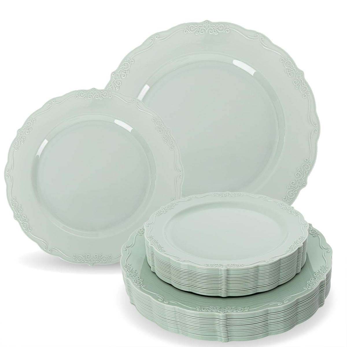 Tinybee 60PCS Clear Green Plastic Plates,Green Plates Disposable Heavy Duty
