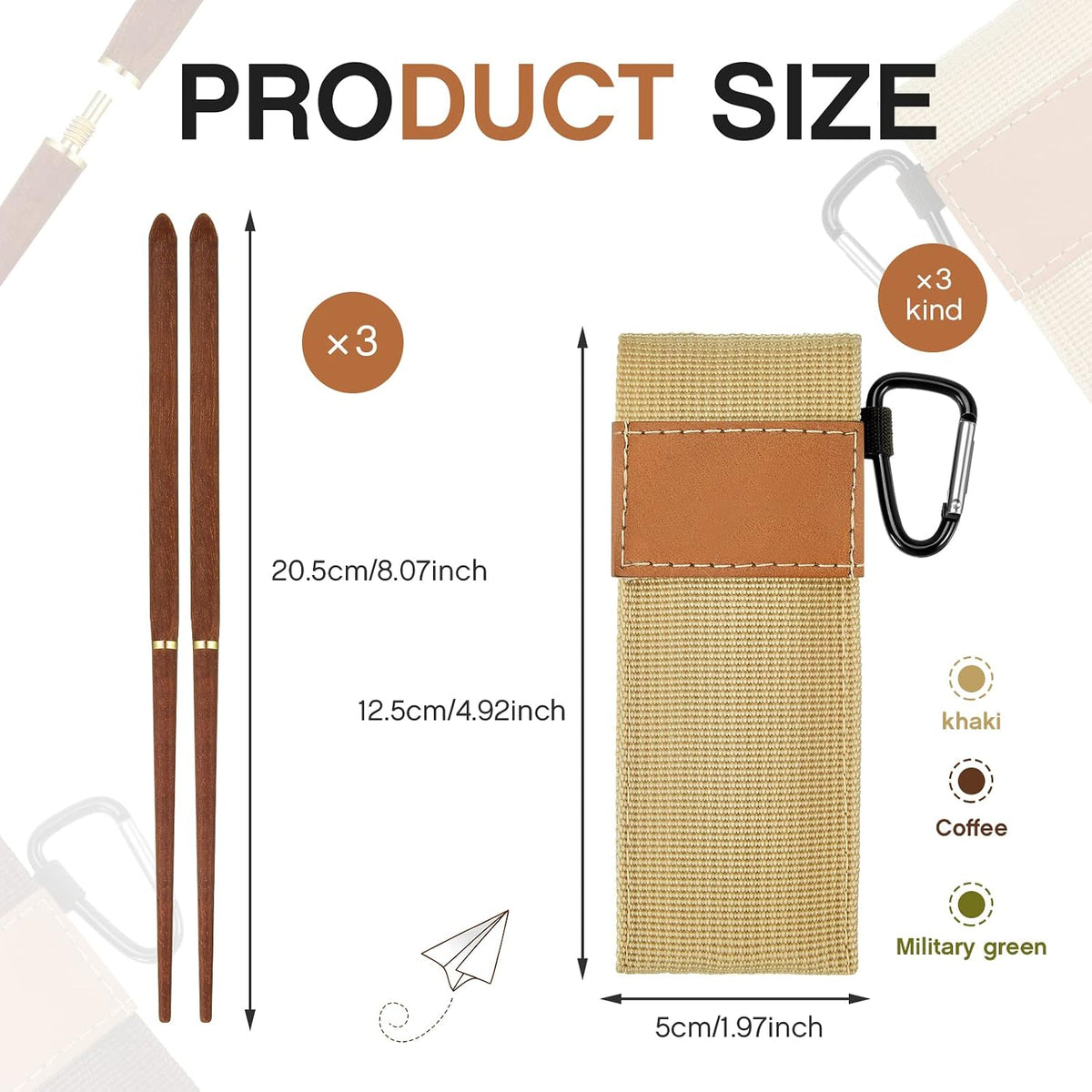 Cunhill 6 Pcs Foldable Wood Chopsticks with Pouch Reusable Travel Utensils