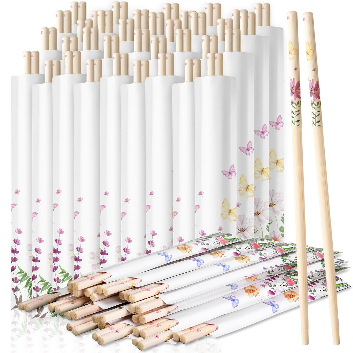 50 Pairs Cherry Disposable Bamboo Chopsticks Bulk Sleeved
