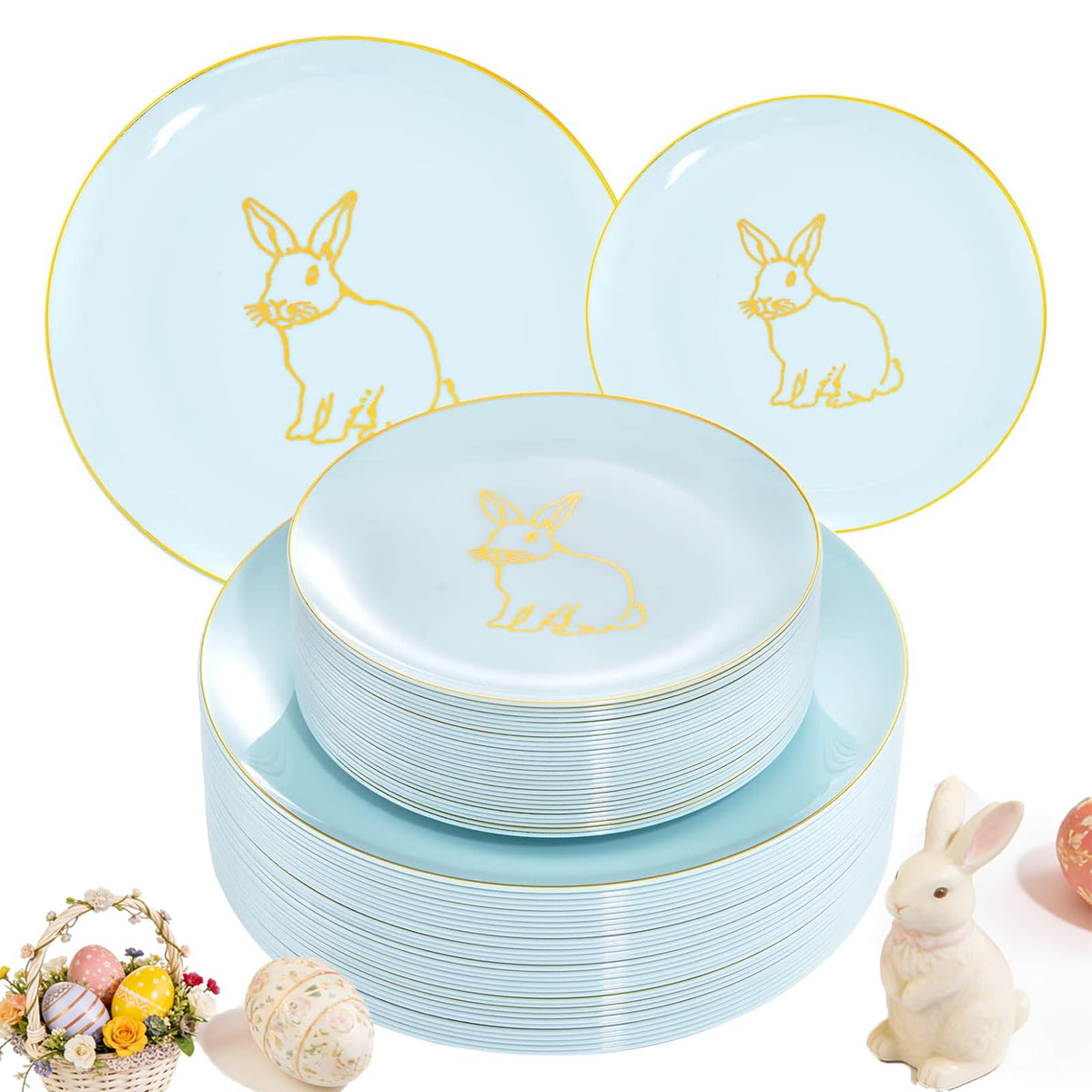 KIRE 100PCS White Plates with Gold Trim - Plastic Disposable Plates - Includes 50Pieces 10.25inch Dinner and 50Pieces 7.5inch Dessert/Salad Plastic Plate for Wedding Receptions/Party/Thanksgiving