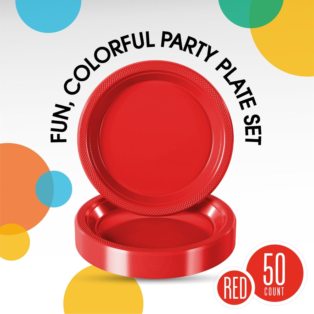 Exquisite Party Solids Sturdy Red Plastic Plates 10" Party Plates 50 Pcs