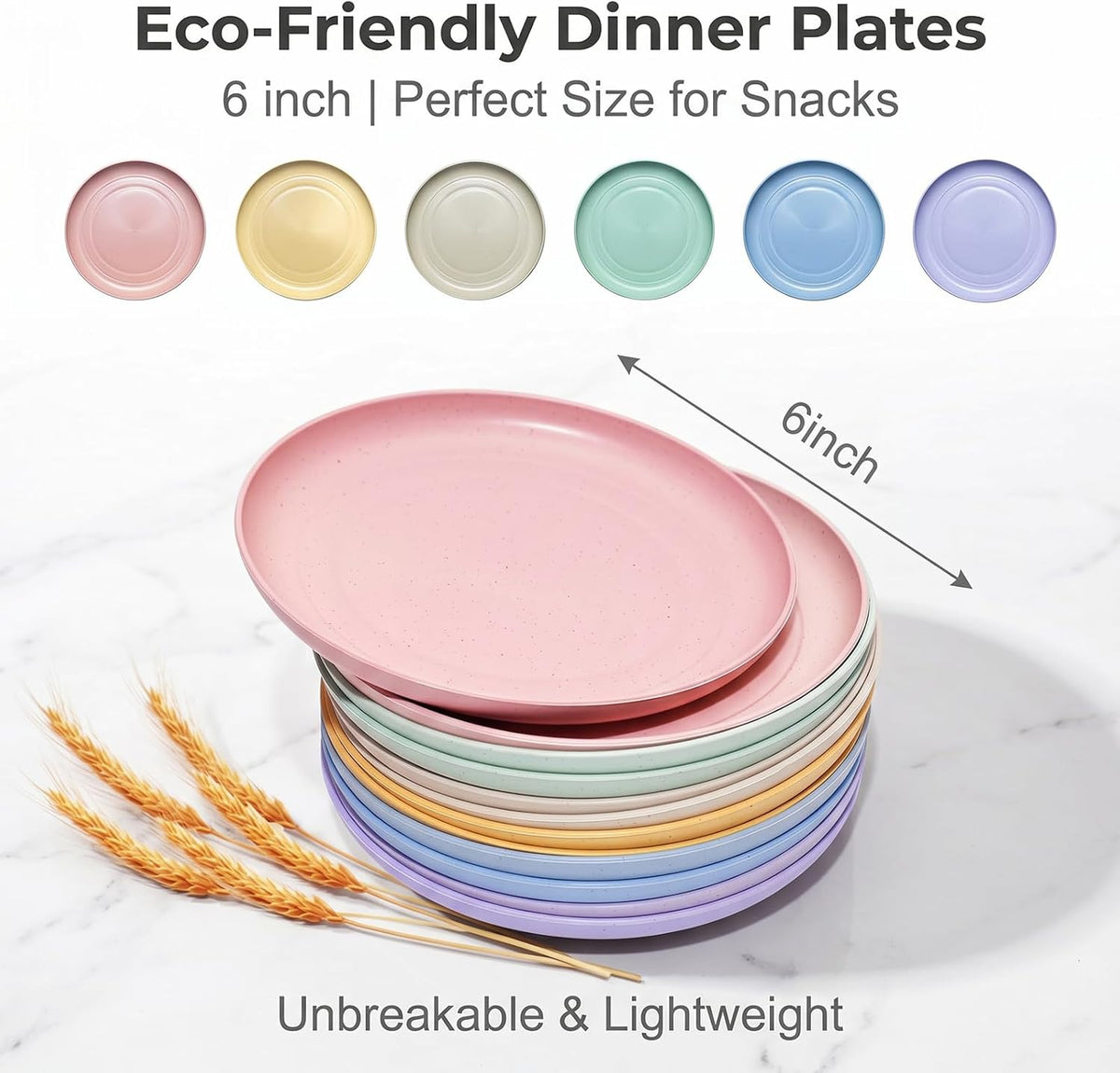 SHECIPIN 12 PACK 6 Inches Lightweight Mini Wheat Straw Plates,Reusable Plate Set Dishwasher & Microwave Safe,Unbreakable Deep Dinner Plates, Plastic Plates Reusable,They are easy to clean BPA free