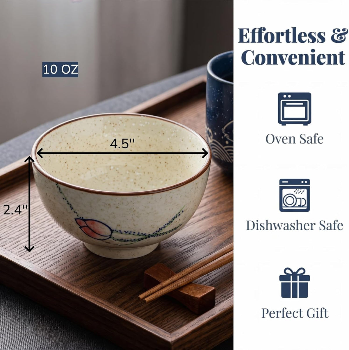 6 Pack Retro Ceramic Bowls, 4.5 Inch Japanese Rice Bowl