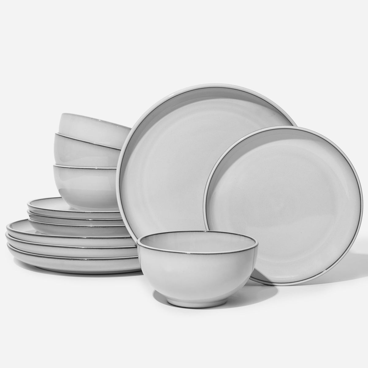 Pokini Stoneware Dinnerware Sets for 4, 12pcs Plates and Bowls Sets Dishes