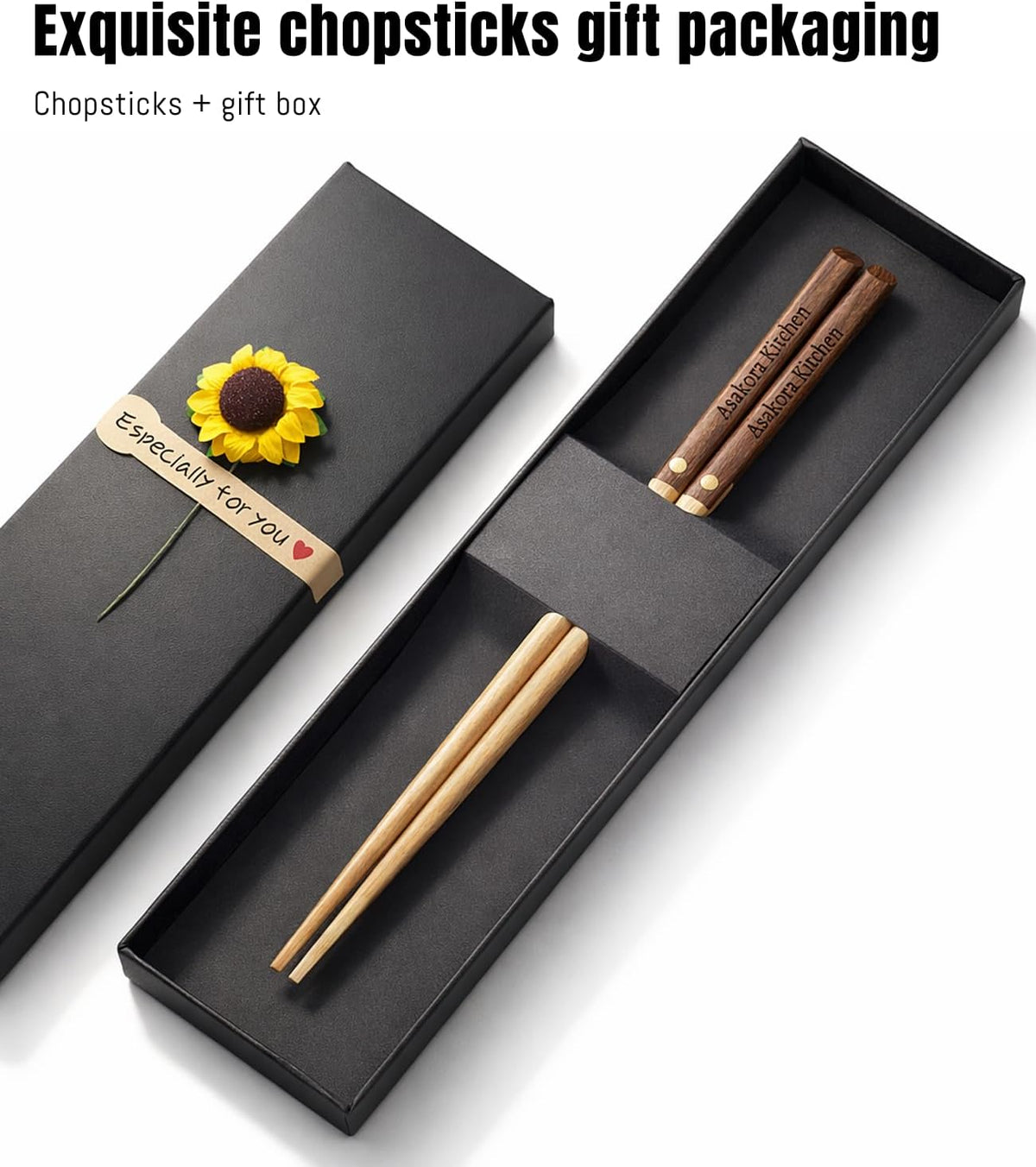 Custom Wooden Chopsticks, Engraved With Personalized Names, Japanese-Inspired Two-Tone Walnut & Beech Wood Chop Sticks Set for Asian-Themed Weddings, Housewarmings, Birthday Party Favors and Gifts