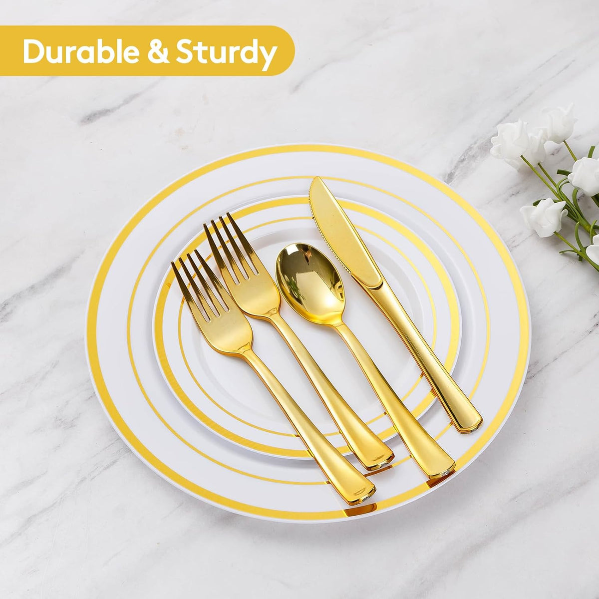 Goodluck 600 Pieces Gold Disposable Plastic Plates for 100 Guests