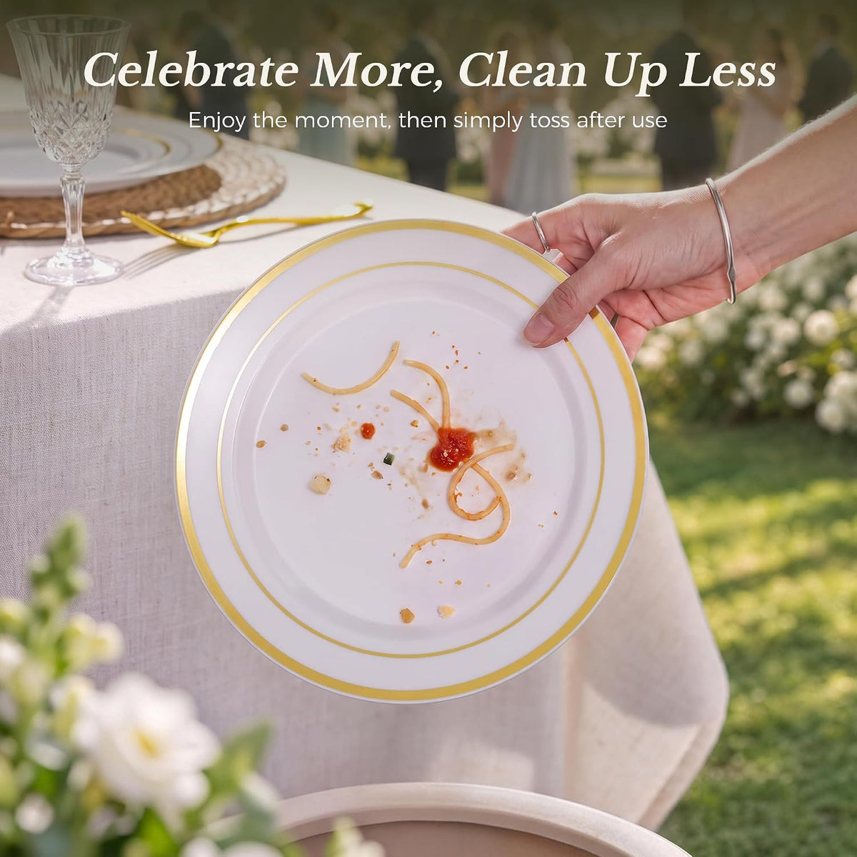 BESTVIP 200PCS Gold Plastic Plate, Disposable Party Plates