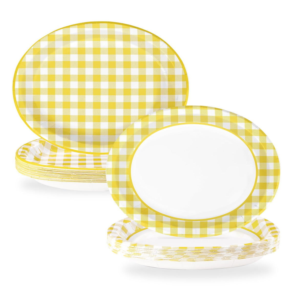 50Pcs Gingham Oval Paper Plates 10" x 12" Large Disposable Heavy Duty Red and White Buffalo Checked Plaid Dessert Platter Sturdy Plates for Fall Pizza Picnic BBQ Baby Shower Birthday Party Supplies