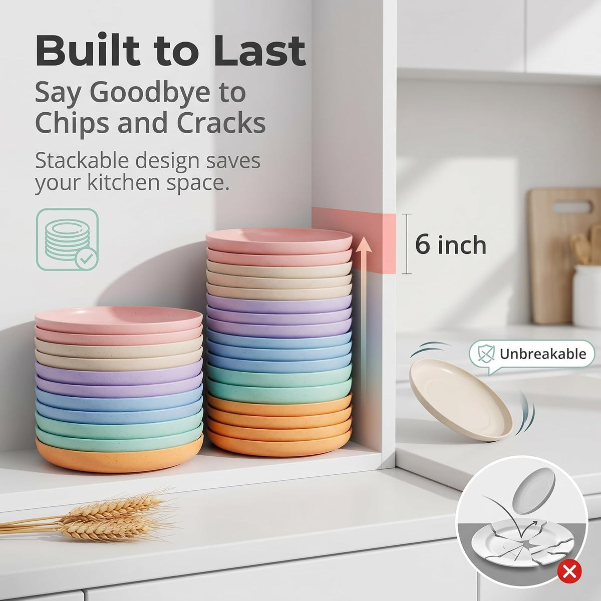 SHECIPIN 12 PACK 6 Inches Lightweight Mini Wheat Straw Plates,Reusable Plate Set Dishwasher & Microwave Safe,Unbreakable Deep Dinner Plates, Plastic Plates Reusable,They are easy to clean BPA free