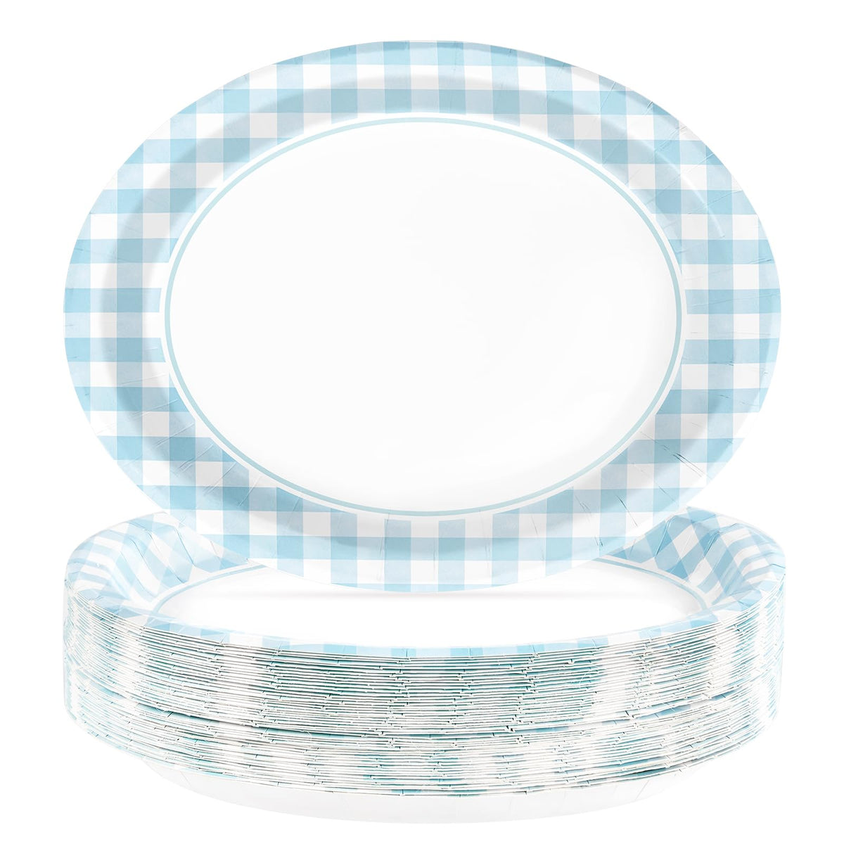 50Pcs Gingham Oval Paper Plates 10" x 12" Large Disposable Heavy Duty Red and White Buffalo Checked Plaid Dessert Platter Sturdy Plates for Fall Pizza Picnic BBQ Baby Shower Birthday Party Supplies